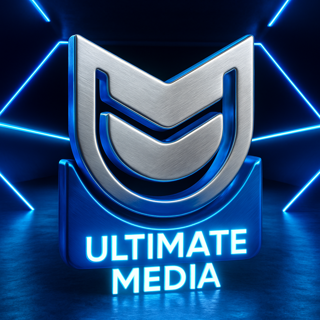Logo futurista da Ultimate Media